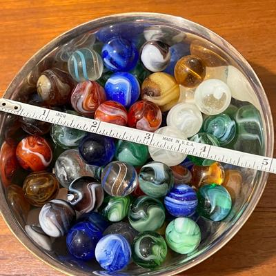 Antique Vintage Marbles in Silver Plated Bowl