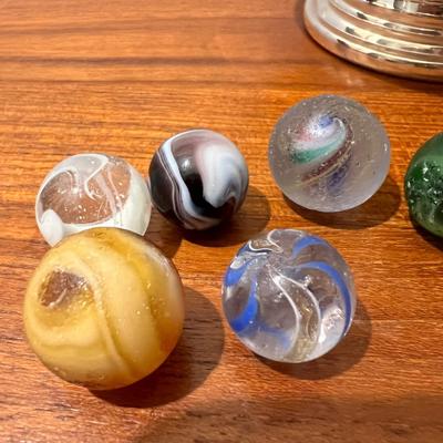 Antique Vintage Marbles in Silver Plated Bowl
