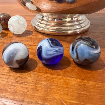 Antique Vintage Marbles in Silver Plated Bowl