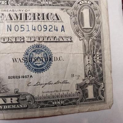 1957 SERIES A BLUE SEAL 1 DOLLAR SILVER CERTIFICATE