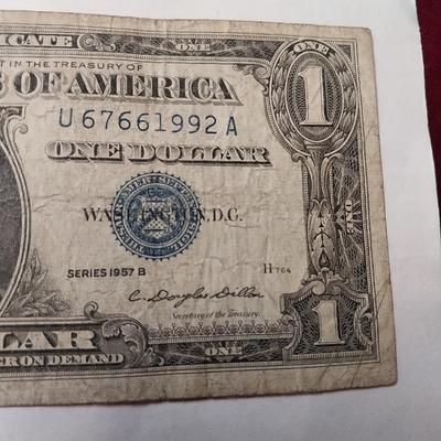 1957 SERIES B BLUE SEAL 1 DOLLAR SILVER CERTIFICATE
