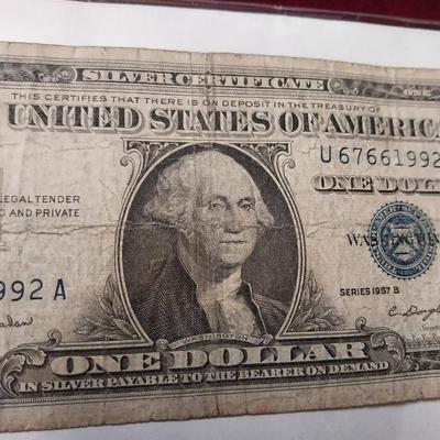1957 SERIES B BLUE SEAL 1 DOLLAR SILVER CERTIFICATE