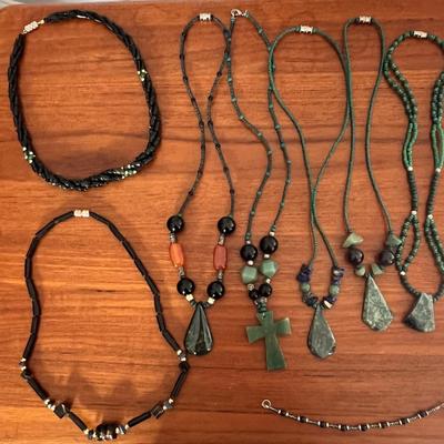 Lot of Vintage Guatemalan Jade & Black Coral Necklaces