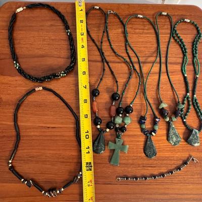 Lot of Vintage Guatemalan Jade & Black Coral Necklaces