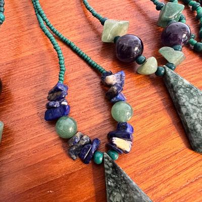 Lot of Vintage Guatemalan Jade & Black Coral Necklaces