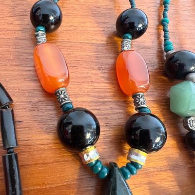 Lot of Vintage Guatemalan Jade & Black Coral Necklaces