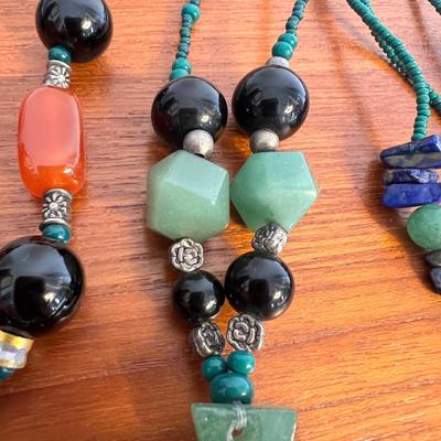 Lot of Vintage Guatemalan Jade & Black Coral Necklaces
