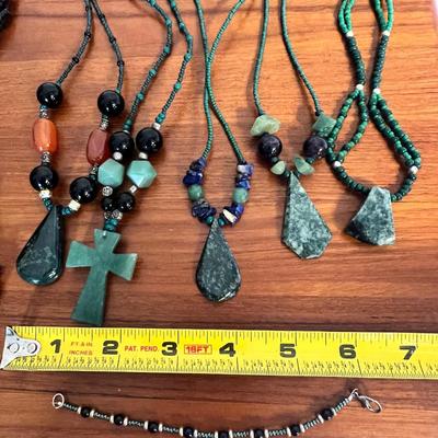 Lot of Vintage Guatemalan Jade & Black Coral Necklaces