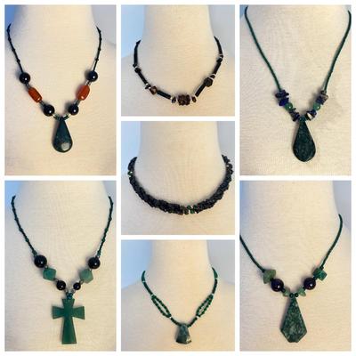 Lot of Vintage Guatemalan Jade & Black Coral Necklaces