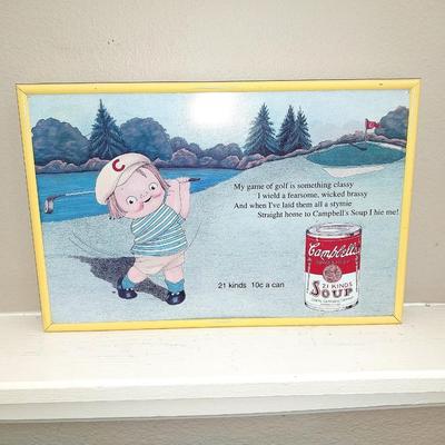 FRAMED CAMPBELL'S SOUP SIGN AND METAL COIN BANK