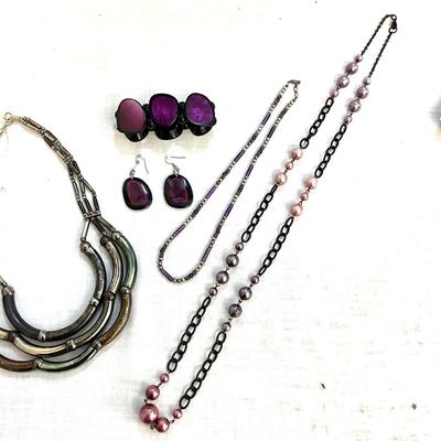 1053 Silvertone Tube Necklace with Purple Accessories