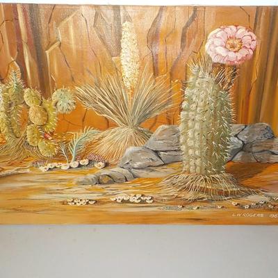 Wild Desert Cactus scene. Original Oil Art.