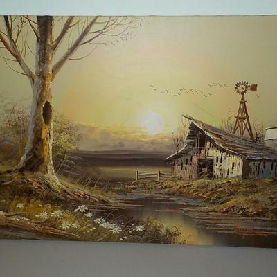 Original Oil Art "Southern Farm of Yesteryear" by Ray Albert.
