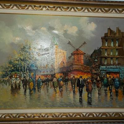 Original Oil art " The Paris Street Scene". 1970's