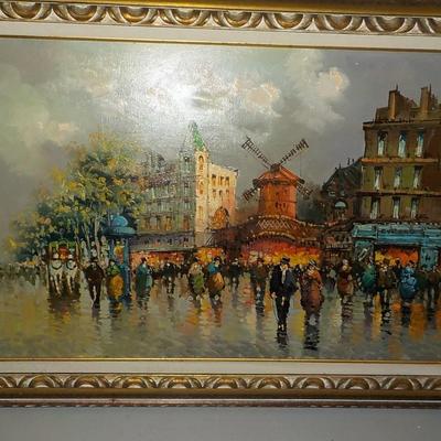 Original Oil art " The Paris Street Scene". 1970's