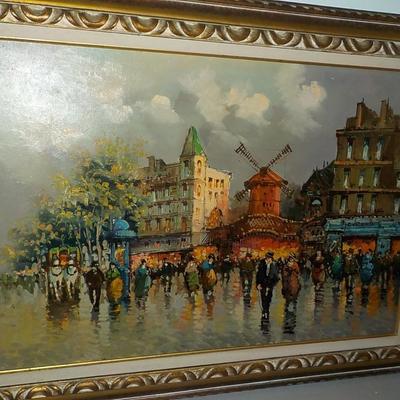 Original Oil art " The Paris Street Scene". 1970's