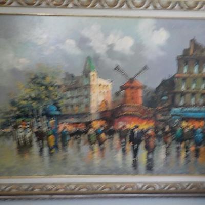 Original Oil art " The Paris Street Scene". 1970's