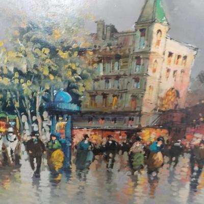 Original Oil art " The Paris Street Scene". 1970's
