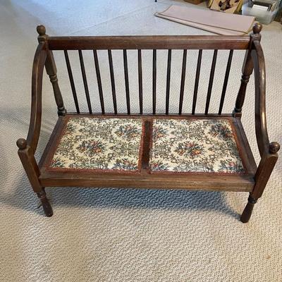 Antique Child Wood Bench with Upholstered Seats