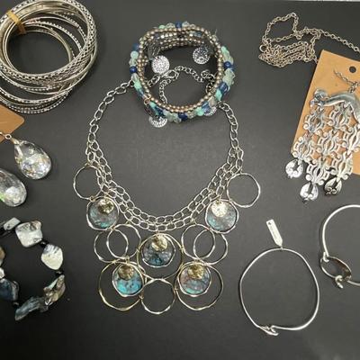 Group of silver/blue jewelry