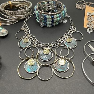 Group of silver/blue jewelry