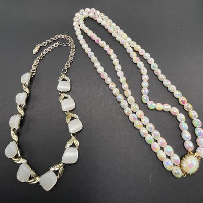 Vintage white glass beaded necklaces