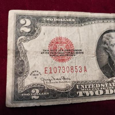 1928G RED SEAL 2 DOLLAR BILL