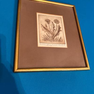 Framed Dandelions Etching Searle Rowland