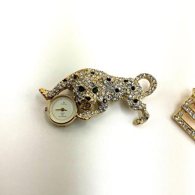 1062 Vintage Kenneth Lane Watch Brooch with Rhinestone Earring