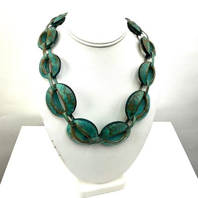 1067 Vintage Metal Copper Verdi Green 18" Link Necklace