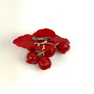 1073 Art Deco Red Celluloid Cherry Brooch