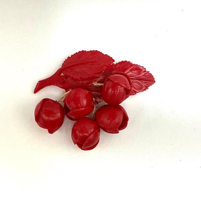 1073 Art Deco Red Celluloid Cherry Brooch