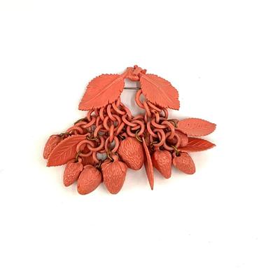 1074 Art Deco Pink Celluloid Strawberry Brooch