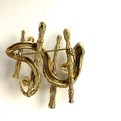 1075 Art Deco Celluloid Rhinestone Brooch and E. Pearl Snake / Pearl Brooch