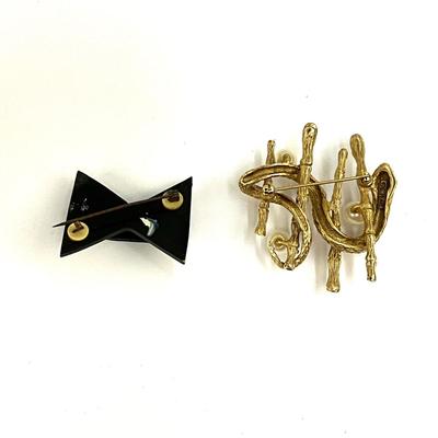 1075 Art Deco Celluloid Rhinestone Brooch and E. Pearl Snake / Pearl Brooch