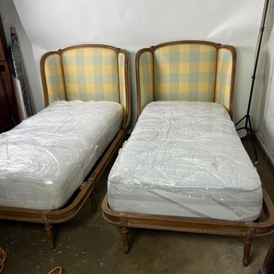 1948 Pair of Antique Custom Upholstered French Twin Beds