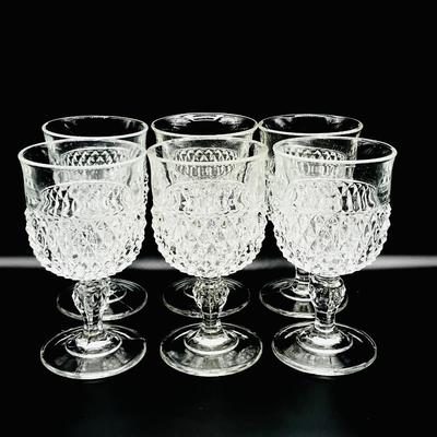 Vtg. Indian Glass Crystal Clear Diamond Point Goblets ~ Set Of Six (6)