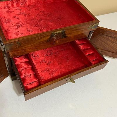 Solid Wood & Brass Asian Jewelry Box