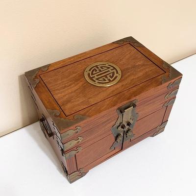 Solid Wood & Brass Asian Jewelry Box