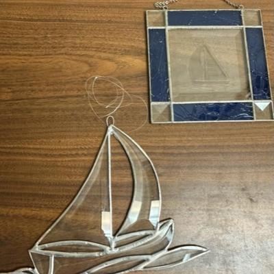 2 pc sail boat stain glass