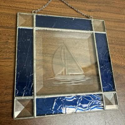 2 pc sail boat stain glass
