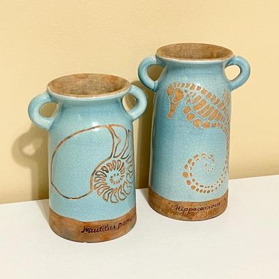 Pair (2) ~ Beach Decor Glazed Vases