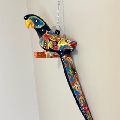 Extra Large Mexican Talavera Pottery Parrot On Perch