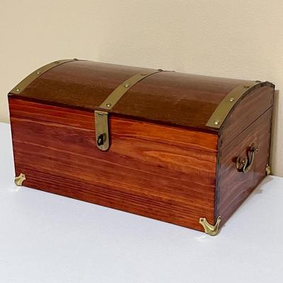 Mahogany Storage Box With Brass Accents