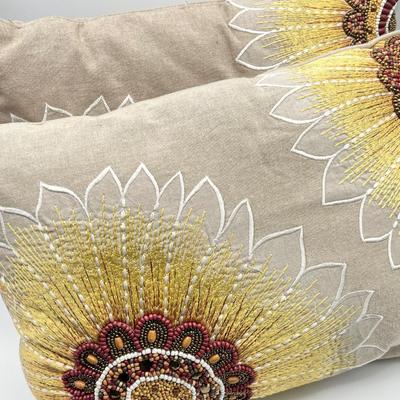 PIER 1 IMPORTS ~ Pair (2) ~ Oblong Beaded Decorative Pillows