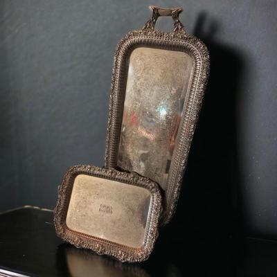 2 Antique Large Ellis Barker Monogrammed Silver On Copper Serving Trays