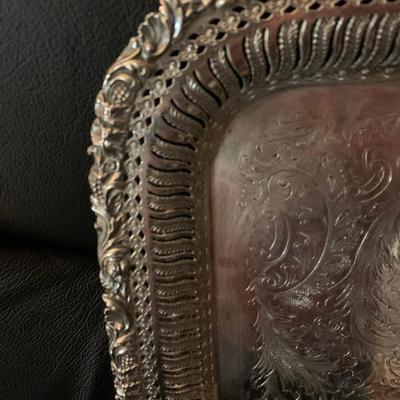 2 Antique Large Ellis Barker Monogrammed Silver On Copper Serving Trays