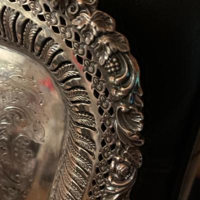 2 Antique Large Ellis Barker Monogrammed Silver On Copper Serving Trays