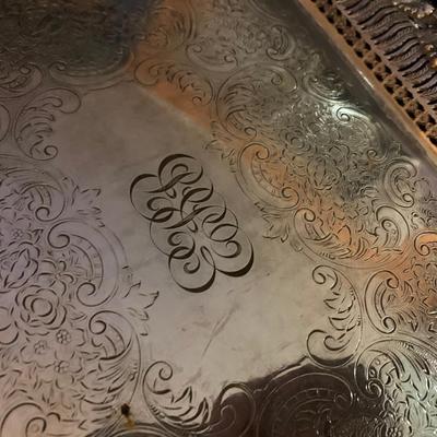 2 Antique Large Ellis Barker Monogrammed Silver On Copper Serving Trays