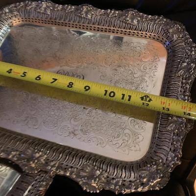 2 Antique Large Ellis Barker Monogrammed Silver On Copper Serving Trays